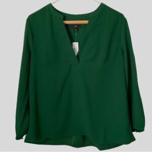 J.Crew Green Open V-neck top in 365 crepe Size S NWT